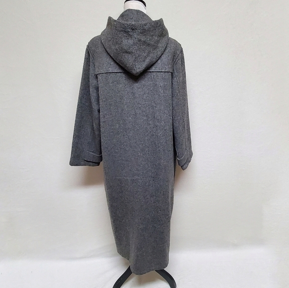 RARE Vintage 1970s Woolrich Woman Gray Wool Hooded Toggle Button Trenchcoat L - Picture 12 of 16